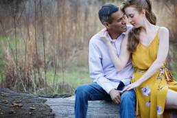 engagement photos with lady in yellow dress